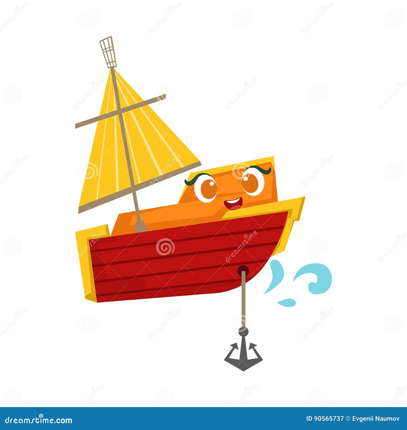 Orange And Red Sailing Boat With An Anchor, Cute Girly Toy 
